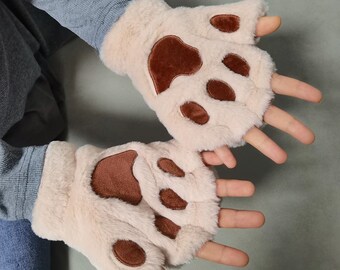 Kawaii Cat Paw Gloves, Woman Cat Mittens, Winter Warm Gloves, Furry Soft Gloves, Animal Gloves, Handmade Gloves, Cat Lovers Gift