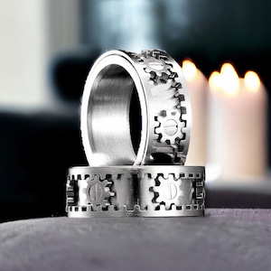 Roestvrijstalen spinnerring Brede spinnerring Heren tandwielring Angstring, herensieraden Cadeau voor hem, ring voor hem, ring voor man afbeelding 1