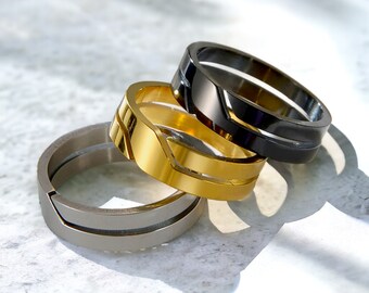Geometrische roestvrijstalen ring | Abstracte holle ring | Dubbellaagse ring, cadeaus voor haar | Moderne damesring | Unieke minimalistische ring