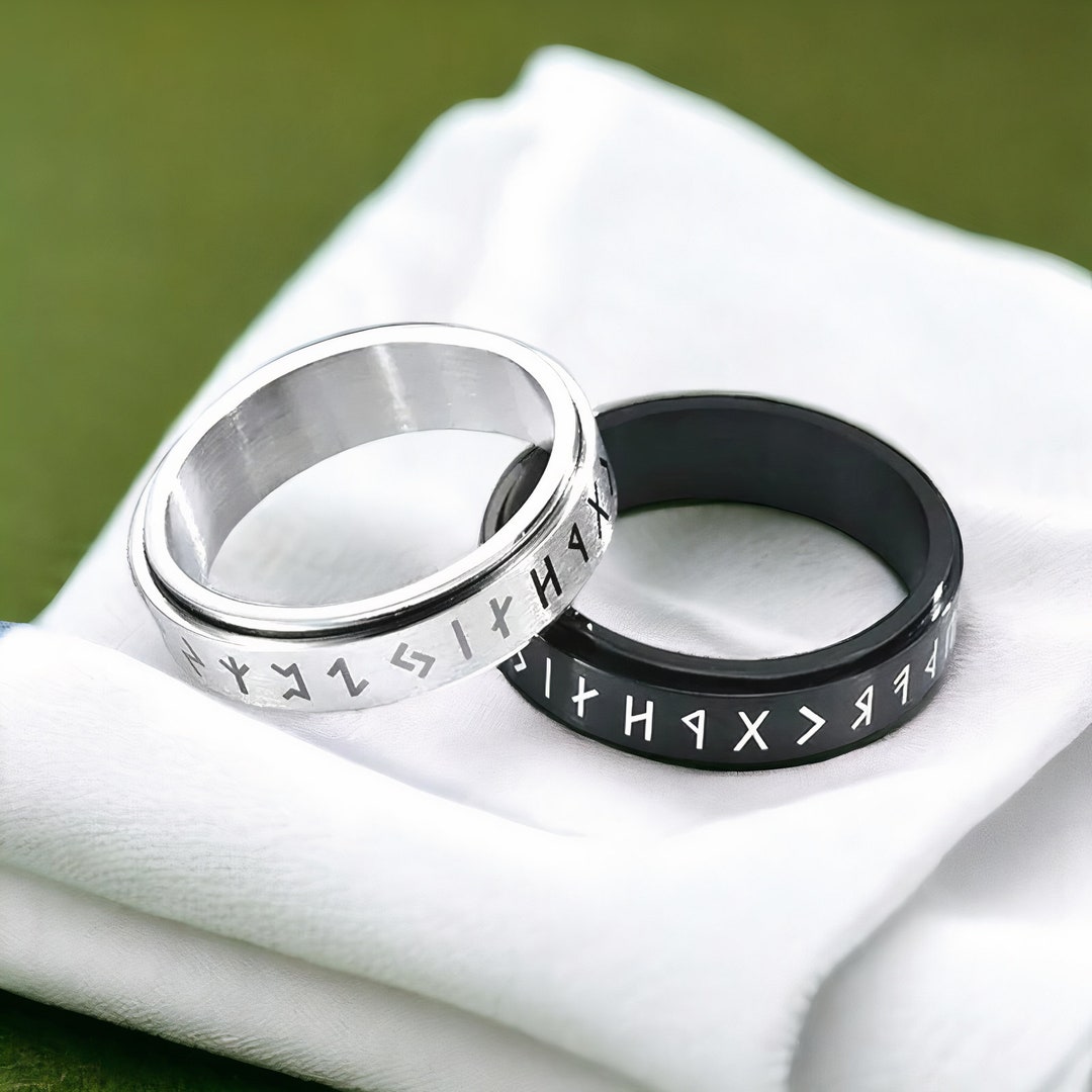 Photo inspiration: Anxiety Relief Ring Device Reference: Stainless Steel Nordic Ring Viking Runes Spinner Ring Anxiety Relief