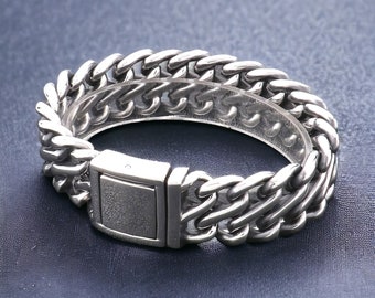 Zware zwarte roestvrijstalen armbanden | Gevlochten kettingarmband | 20 mm kettingarmband | Dikke dikke armband | Armband voor mannen | Voor hem |