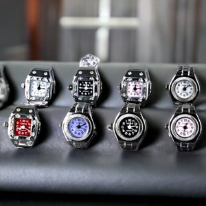 Vintage Watch Ring Adjustable Watch Finger Ring 90s, Y2K Finger Ring 2000s Watch Ring For Men Clock Ring For Men Mini Clock Ring image 2