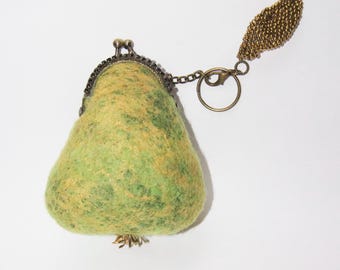 Pear shaped wool keychain wallet.