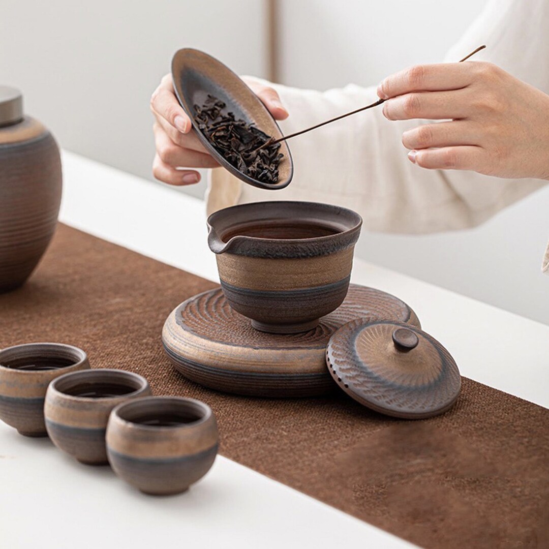 Handmade Vintage 150ml Gaiwan Tea Set Brown Gongfu Teapot Housewarming ...