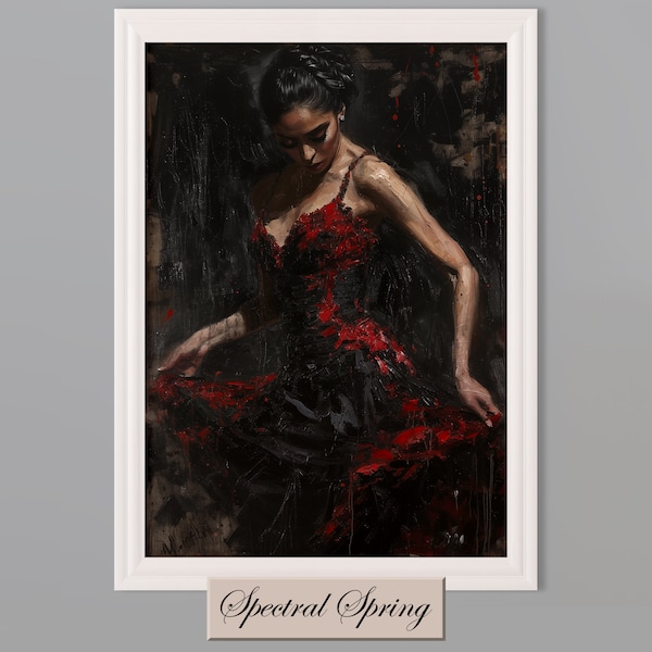 Vintage Flamenco Dancer Oil Painting, Flamenco Woman Print, Romantic Dance Art, Modern Art Poster, Downloadable Painting, Digital Art