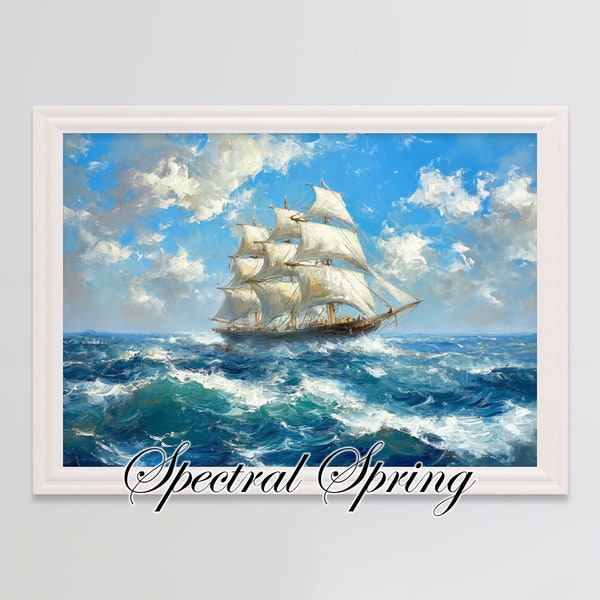 Vintage Seascape Oil Painting, Sailing Ship Print, Sea Voyage Art, Ocean Decor, Vintage Ship Poster, Downloadable Painting, Digital Art