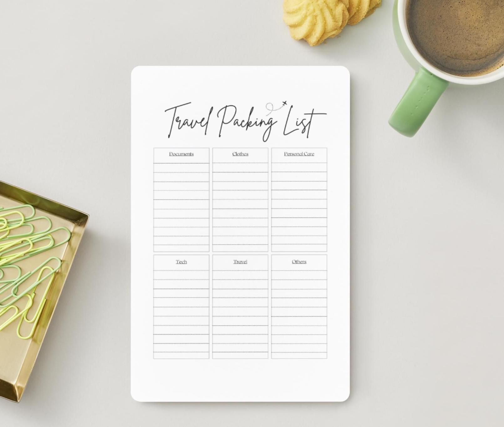 Travel Checklist Printable A4 Packing List PDF Vacation Planner Holiday ...