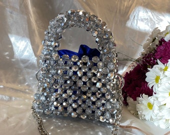 Silver Crystal Bead Bag |Crystal Bead Bag | Women Handbag with Chain Strap | Pearl Bag | Luxury Evening Bag | Special Day Gift | Wedding Bag