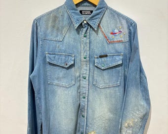 Vintage hysteric glamour denim distressed western shirt japan made very rare