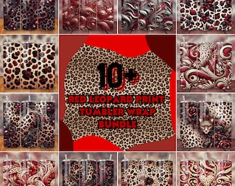 Red Leopard Print Tumbler Wrap Bundle, 20oz Skinny Straight and Tapered Cheetah Print Sublimation Design, 400 DPI PNG Digital Download