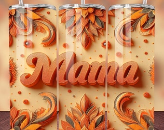 Envoltório de copo para o dia das mães 20 onças copo magro sublimação vibrante PNG, design abstrato laranja 3D Mama Tumbler Wrap, download digital de 400DPI
