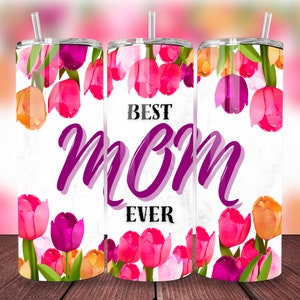 Mejor envoltura de tulipanes de acuarela para mamá, diseño de sublimación VIBRANTE de flores de primavera, vaso delgado de 20 oz, regalo de bricolaje del día de la madre, descarga digital PNG