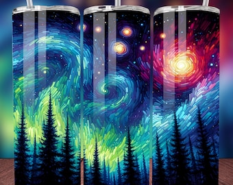 Aurora Borealis Tumbler Wrap Northern Lights PNG 20 Oz Skinny Tumbler Reto e Cônico Design de Sublimação 400 DPI Download Digital