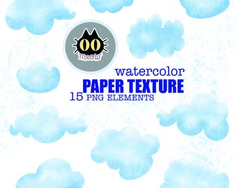 15 Watercolor blue cloud elements, sky clipart, cloud clipart, digital clipart