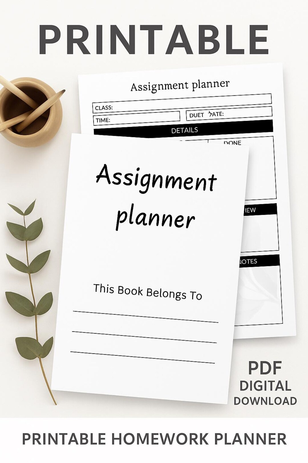 Minimalist Assignment Planner | Printable Homework Tracker | Undated ...