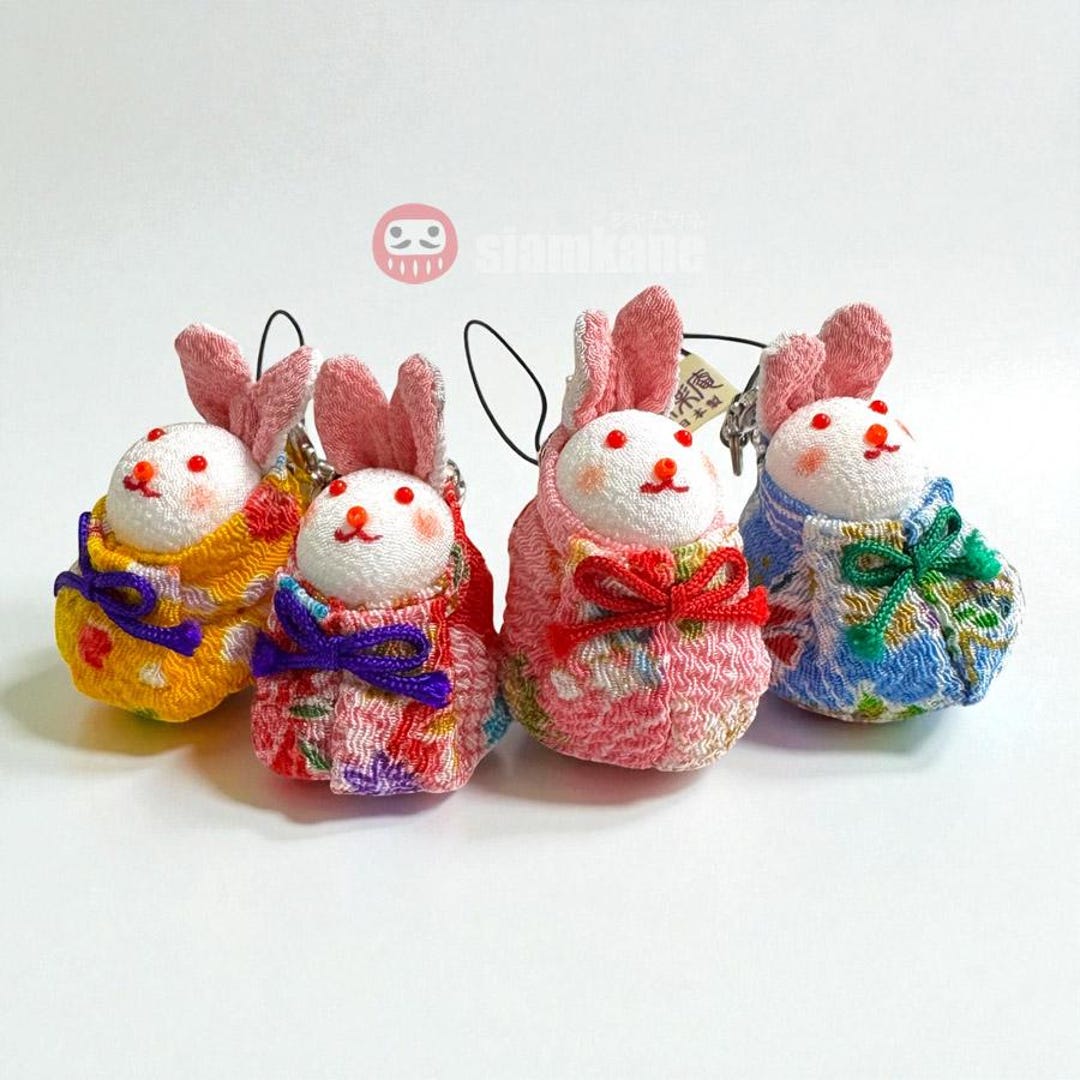 Rabbit Chirimen Silk Omamori Good Luck in Love, Success and