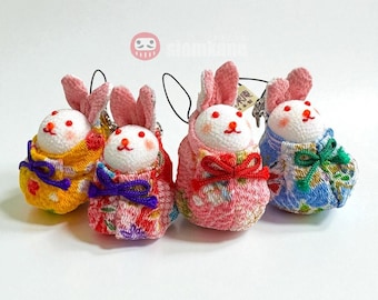 Rabbit Chirimen Silk Omamori Good Luck in Love, Success and