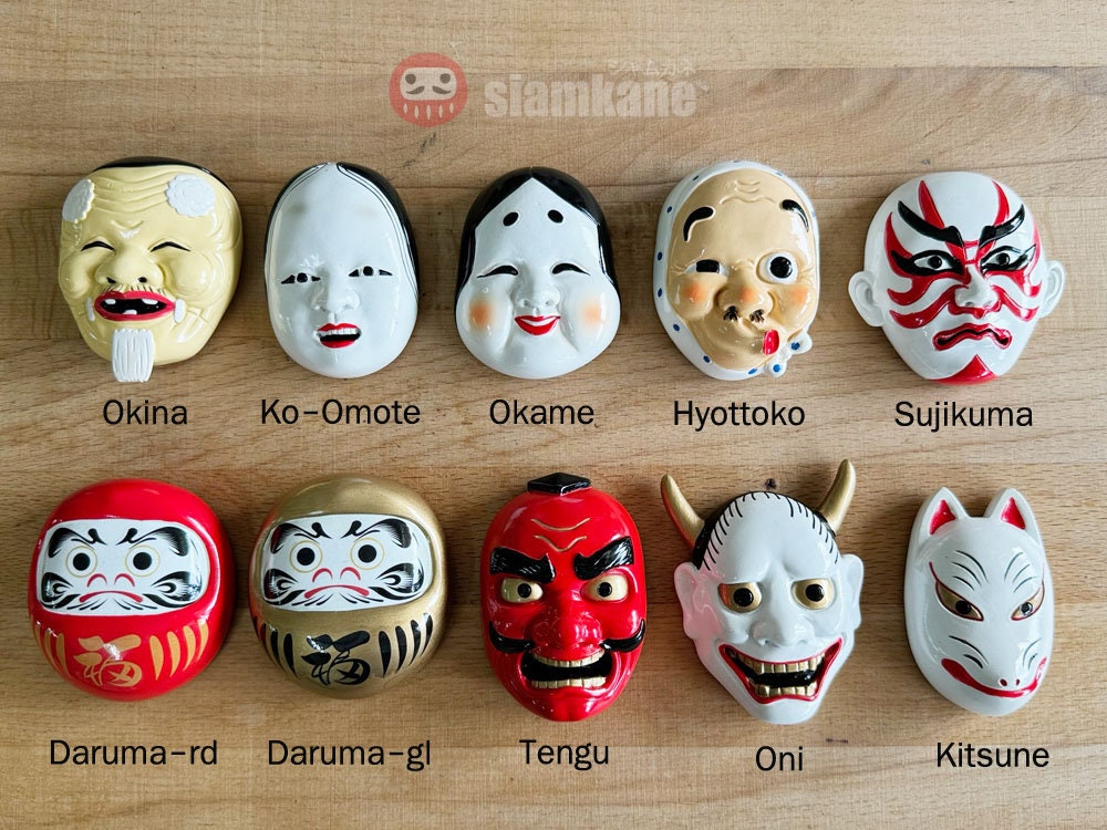 Japanese Magnets , Kabuki and Lucky Cat Memory of Japan Size 6 Cm