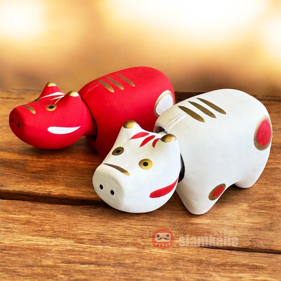 Japanese Akabeko Lucky Cow – Fukushima Folk Charm, Size #1 New