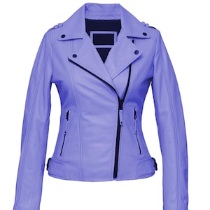 Blouson en cuir pour femme - Blouson en cuir d'agneau véritable - Blouson de motard - Blouson de moto - Blouson fait main - Blouson unique violet pour femme