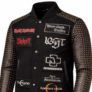 Veste universitaire cloutée punk gothique bande patch veste manches en cuir streetwear mode unisexe