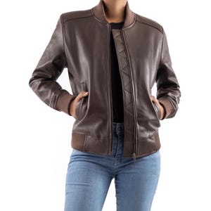 Blouson motard en cuir | Veste en cuir marron pour femme personnalisée, veste personnalisée - Livraison gratuite