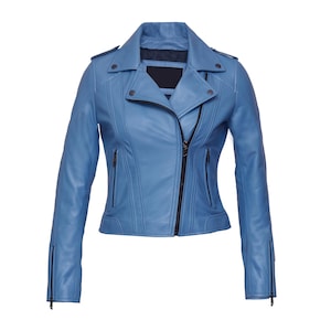 Blouson en cuir pour femme - Blouson en cuir d'agneau véritable - Blouson de motard - Blouson de moto - Blouson fait main - Blouson unique multicolore