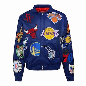 Chaqueta universitaria con parche de la NBA azul marino, abrigo de baloncesto de calle