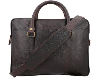 Personalized Buffalo Leather Laptop Bag: Engraved 15-inch Briefcase