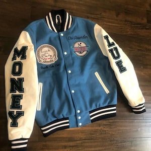 Chaqueta de béisbol de cuero personalizada Chaqueta bomber universitaria Chaqueta de moda bordada - Personalizada con nombre e inicial Chaqueta unisex