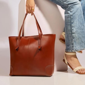 Genuine Leather Tote bag Extra Large  Handmade Leather Tote Bag, Women Shoulder Tote Bag, Travel Bag, Women Zipper Leather bag Free Shipping