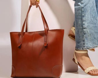 Handmade Leather Tote Bag: Extra Large Women's Shoulder Bag
