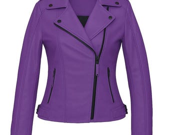 Purple Leather Biker Jacket: Women's Moto Style, Slim Fit