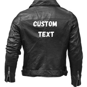 Texte personnalisé hommes moto veste en cuir noir personnalisé moto 100 % pur cuir veste cadeau pour lui livraison gratuite prix de gros