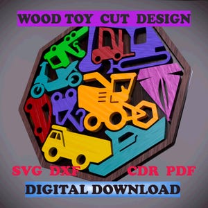 Puzzle di trasporto in legno per bambini, puzzle in legno, modello di puzzle, giocattoli di animali, puzzle per bambini, puzzle d'arte, puzzle, piano, CDR, DXF, SVG, pdf