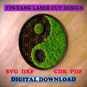 DIY-zendecor: yin-yang-multiplexpaneel met mos-inzetstuk - direct downloaden | Lasergesneden kunst aan de muur | 4-laags multiplexpaneel | svg cdr dxf pdf