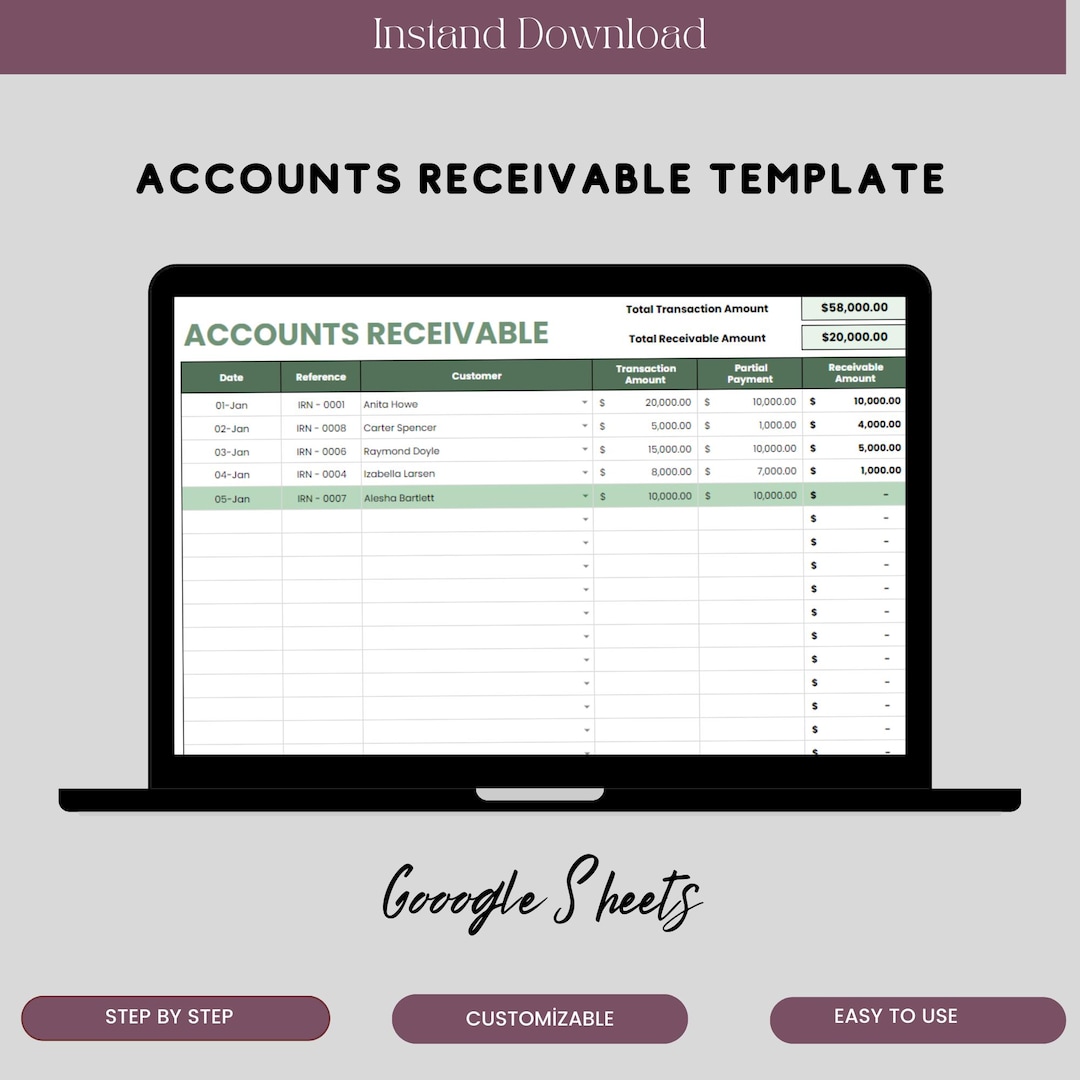 Accounts Receivable Template for Google Sheets, Editable Invoice ...
