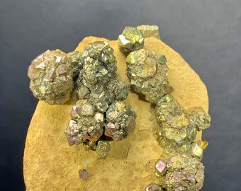 415 Grams Amazing Rare Shape Rainbow Pyrite Crystal on Matrix Specimen from Skardu Mine.