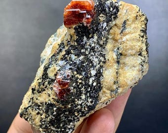 Cristal naturel de zircon sur matrice, spécimen minéral - 105 g