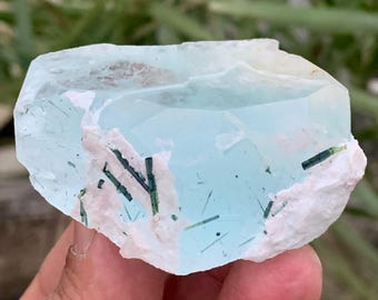 Natural Aquamarine with Tourmaline crystals inclusions specimen from Skardu mine. 103 gm