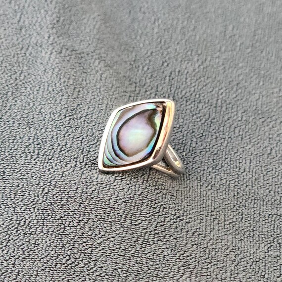 Vintage Abalone Shell Ring, Adjustable Size, Silv… - image 4