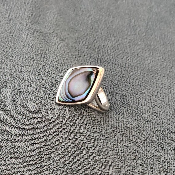 Vintage Abalone Shell Ring, Adjustable Size, Silv… - image 5