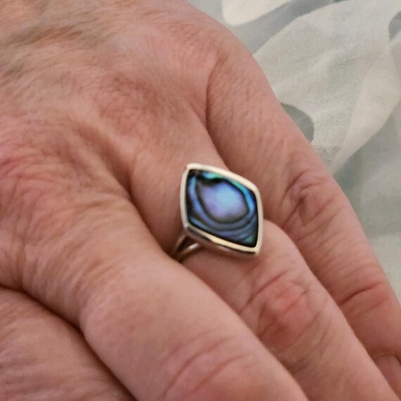 Vintage Abalone Shell Ring, Adjustable Size, Silv… - image 2
