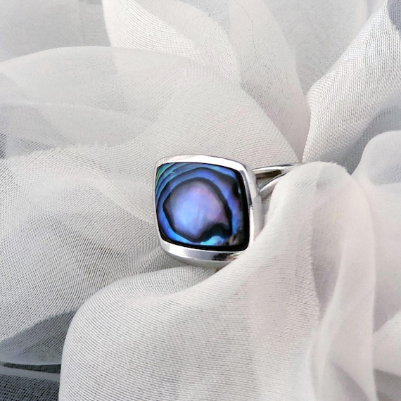 Vintage Abalone Shell Ring, Adjustable Size, Silv… - image 1