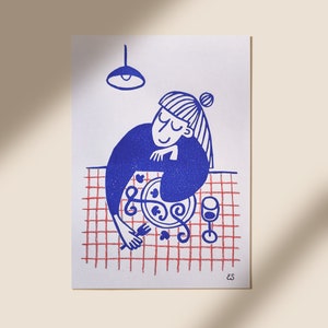 Unieke handgedrukte poster - "Cosy dinner"