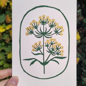 Tarjeta con flores de perejil - Impresión linográfica original