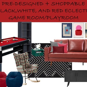 May include: A red, black, and white game room design featuring a pool table, a red leather sofa, a black entertainment center, and a black and white patterned rug. The walls are painted a dark blue color. The text "SW 6244 Naval" is visible in the lower left corner of the image.