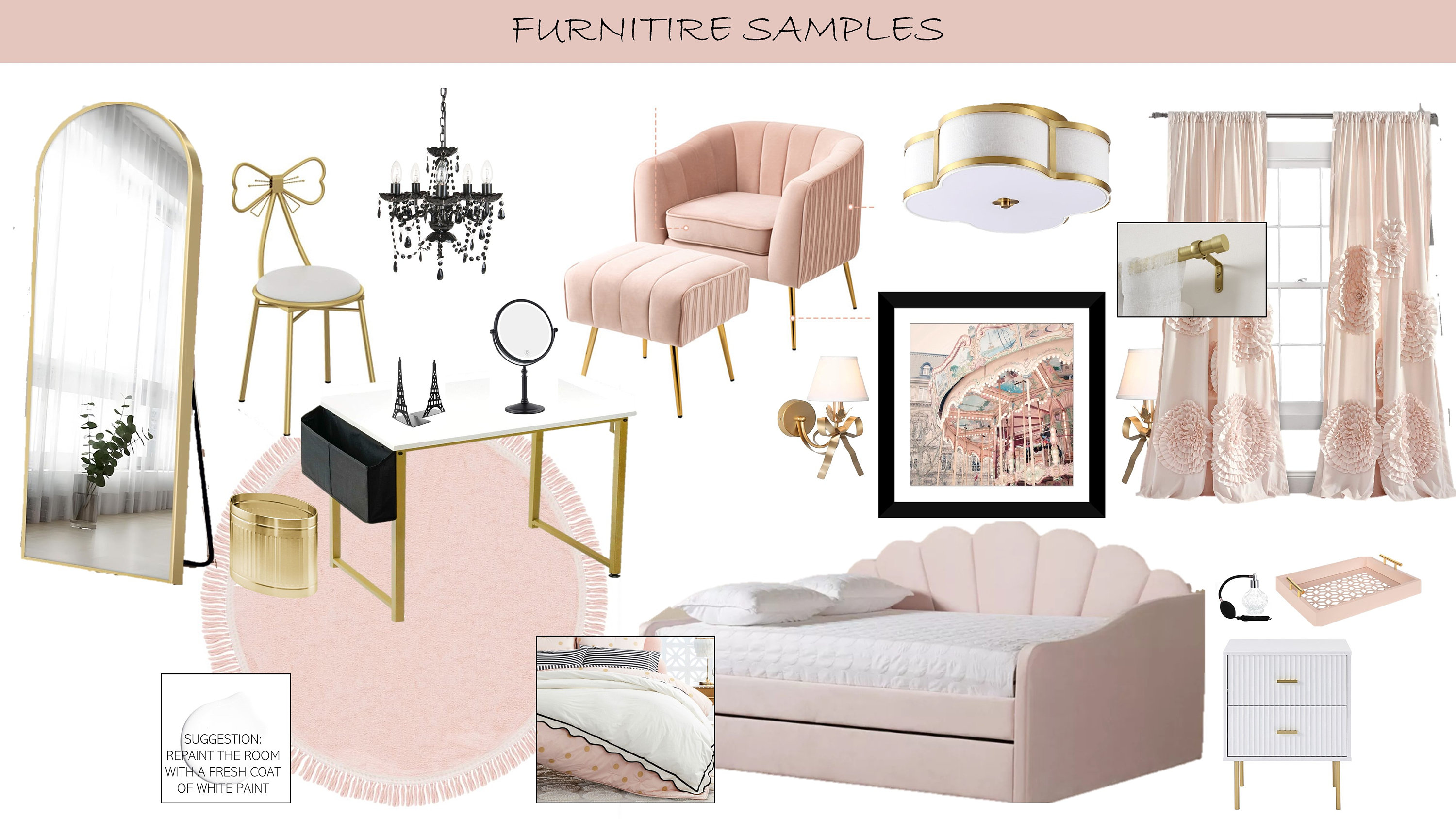 Pre-designed Plus Shoppable E-design Parisian Girls Bedroom Design ...