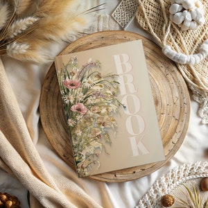 Carnet cartonné personnalisé fleurs sauvages, carnet personnalisé pour femme, livre floral design ancien, cadeau fête des mères, cadeau mariée