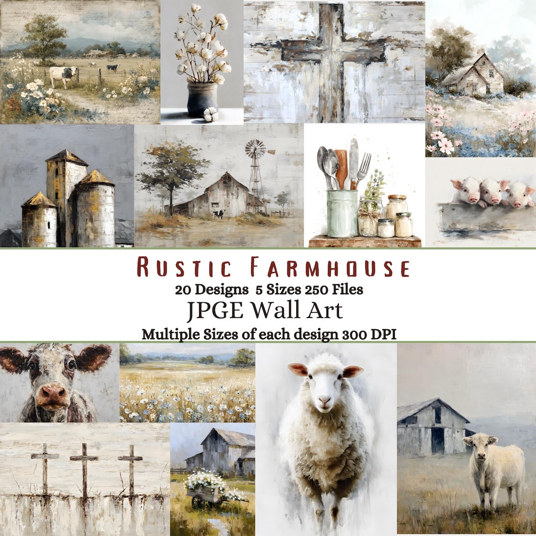 Rustic Farmhouse Wall Art Bundle Muted Earthy Illustrations Cozy Home ...
